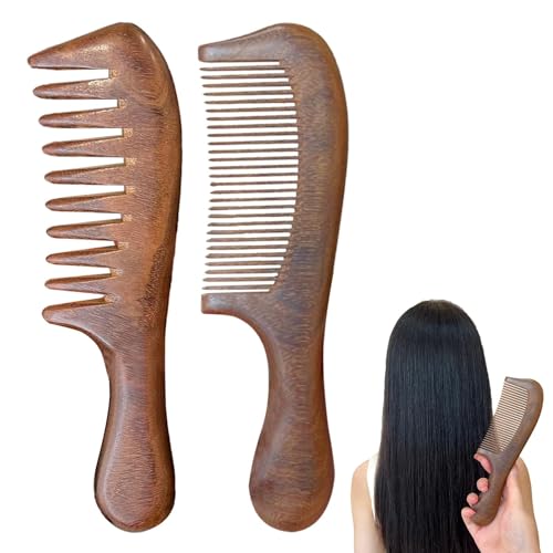Sandalwood Hair Comb, Wooden Tooth Combs, Natural Hair Combs, Wide Tooth Combs with 1 Wide Tooths Comb and 1 Fine Tooth Comb for Women, Girls, and Travel (1 Set) von mivceklw