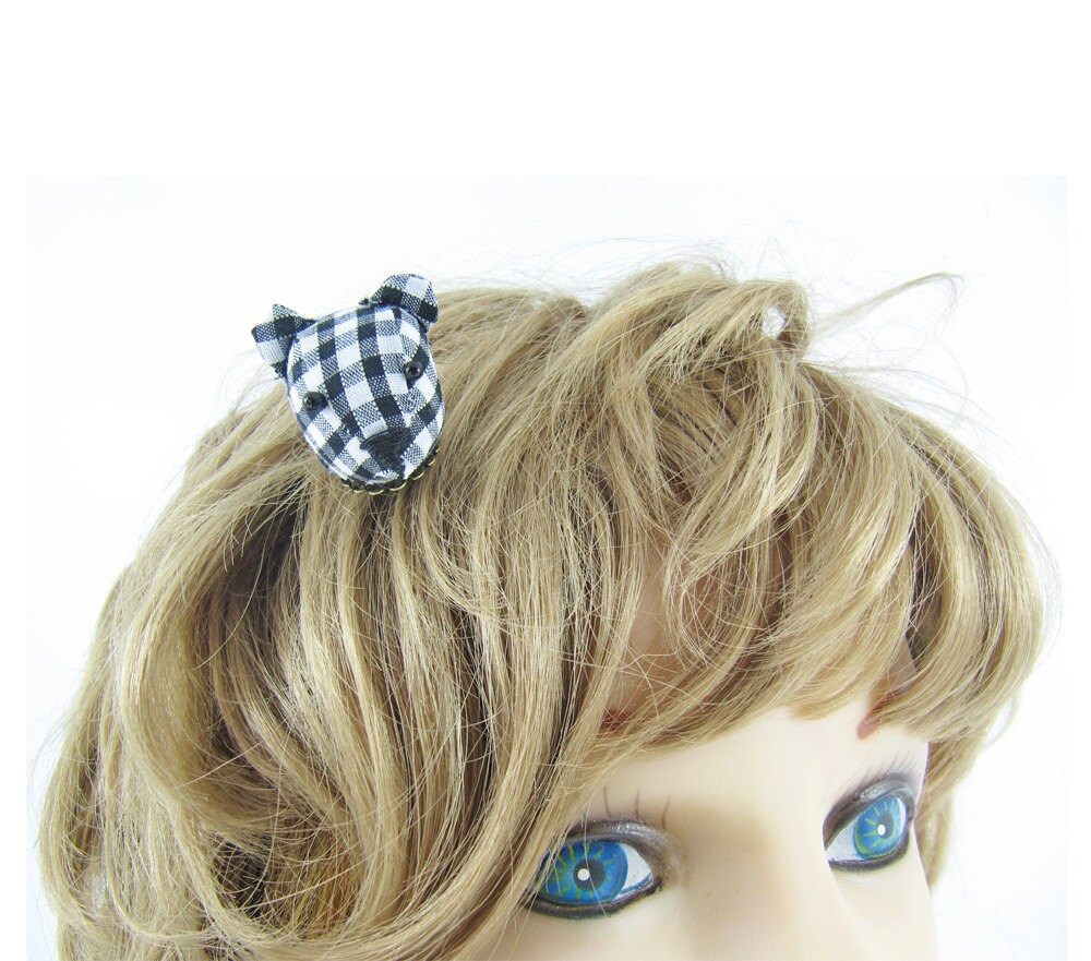 Made-To-Order | 1 - 2 Wochen Bär Haarspange Für Kinder & Erwachsene -Schwarz Gingham Made-To-Order | 1 - 2 Wochen Bär Haarspange Für Kinder & Erwachsene -Schwarz Gingham von miwary