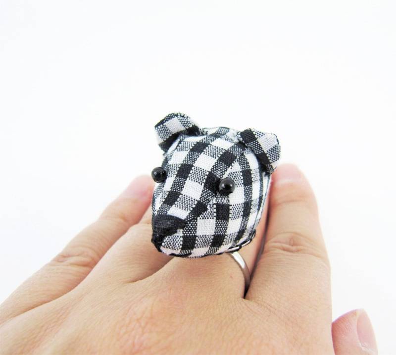 Made-To-Order | 1 - 2 Wochen-Bär Ring Verstellbar-Schwarz Gingham Made-To-Order | 1 - 2 Wochen-Bär Ring Verstellbar-Schwarz Gingham von miwary