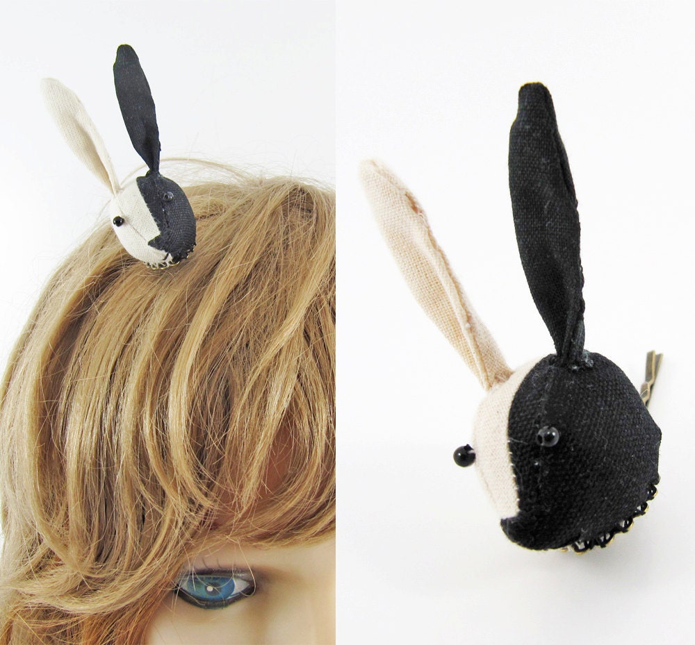 Made-To-Order | 1 - 2 Wochen -Hasen Haarspange-Schwarz & Ungebleichte Hälfte Made-To-Order | 1 - 2 Wochen -Hasen Haarspange-Schwarz & Ungebleichte Hälfte von miwary