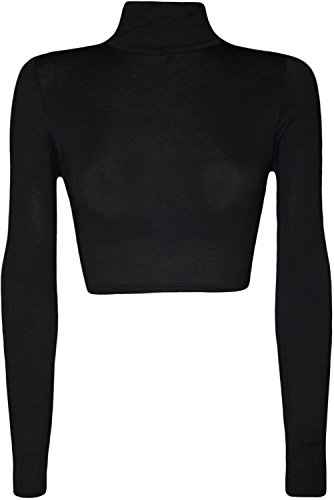 mix_lot Damen Rollkragen Crop Top Basic T-Shirt Plain Polo Short Stretch Sexy Top Größe 36-42 (S/M 36-38, Schwarz) von mix_lot