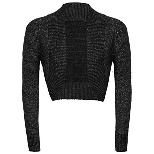 mix_lot Neue Damen Langärmliges Strick Glitter Shrug Bolero Cardigan Weihnachten Festliche Anlässe Abend-Partei-Frauen Spitze Silber Glitter (M/L 12-14, Black Glitter) von mix_lot