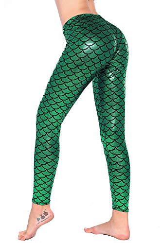 mix_lot Neue Frauen Fischschuppen Meerjungfrau Legging Damen metallisch glänzend funkeln Schlange Disko Hosen Märchen (GREEN, M/L 40-42) von mix_lot