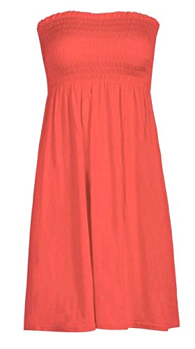 mix_lot Neue Frauen-Scher Boobtube Bandeau-trägerlose/ärmelloses Top Klar Damen sexy Sommer-Strand-Kleid Oben klein mittel Plus Size Freizeitkleidung Größe 36-50 (L/XL 44-46, Coral) von mix_lot