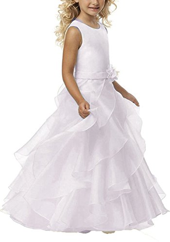 Bulutu® Lang Organza Hochzeit Fest Blumenmädchenkleid Kinderkleid Mädchen Kommunionkleid Prinzessin Kleid Weiß 10 von mixinni