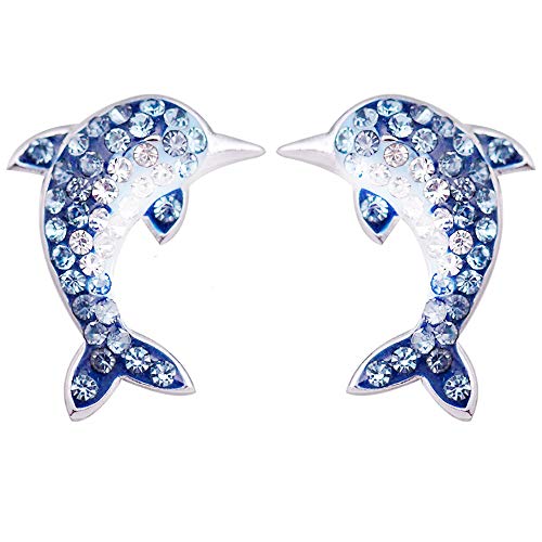 MixiuEuro Frauen Mädchen Dolphin Ohrstecker, 925 Sterling Silber CZ Zirkonia Blue Dolphin Ohrstecker Mädchen Kinderschmuck von mixiueuro