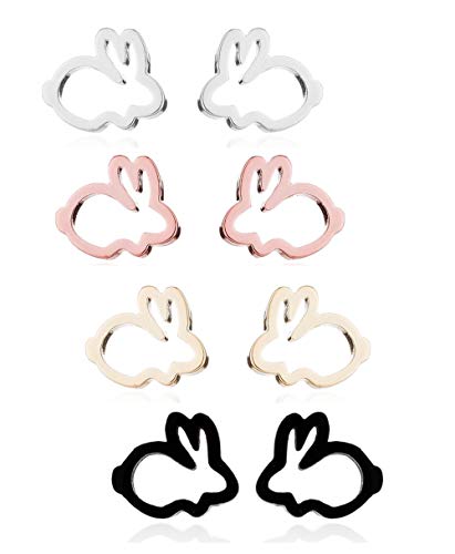 MixiuEuro Mädchen Kinder Ohrringe 2 Paare 14k Rose Gold Plated Edelstahl Tiny Bunny Rabbit Ohrstecker Schmuck Geschenk für Mädchen Kind von mixiueuro