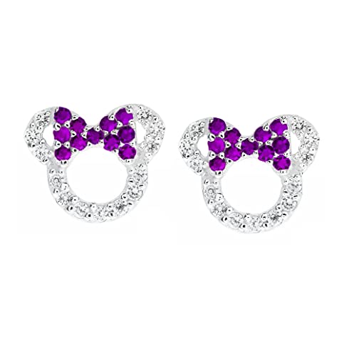 MixiuEuro Mädchen Maus Ohrstecker, 925 Sterling Silber Amethyst Grün Blau CZ Zirkonia Micky Ohrstecker Schmuck Geschenk für Mädchen Kind (Purple) von mixiueuro