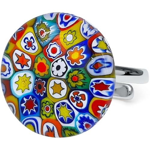 miyou - Murano Glas Ring Damen - Verstellbarer Glasring mit authentischen Muranoglas-Perlen - Eleganter Damenring Handgefertigt - 925er Silberring - traditioneller venezianischer Schmuck von miyou