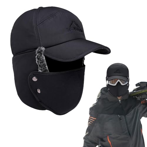 mizikuu Herren Winter Warm Fliegermütze, Wintermütze mit Ohrenklappe Winddichte Trappermütze Bomber Hut Winddicht Skimütze Jagdmütze Gesichtschützer Schirmmütze für Skifahren Snowboarden Radfahren von mizikuu