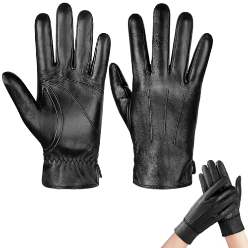 mizikuu Lederhandschuhe, Winter Handschuhe Herren Damen Touchscreen Handschuhe aus Echtleder Kaschmirfutter Warme rutschfeste Winddicht Outdoor Lässige Fahren Motorradhandschuhe, Schwarz von mizikuu