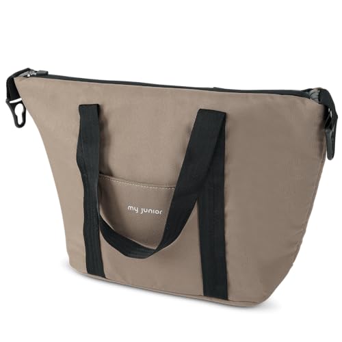 my junior® NOAX² Wickeltasche | große, praktische Tasche mit Schultergurt und Befestigungshaken am Griff für Deinen 2-in1-Kinderwagen NOAX² in Concrete Toffee von mj my junior