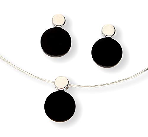 Echtes 925 Silber SCHMUCKSET mit Onyx, schwarz, ANHÄNGER + OHRSTECKER inkl. Silberkette 45cm von mk-silber