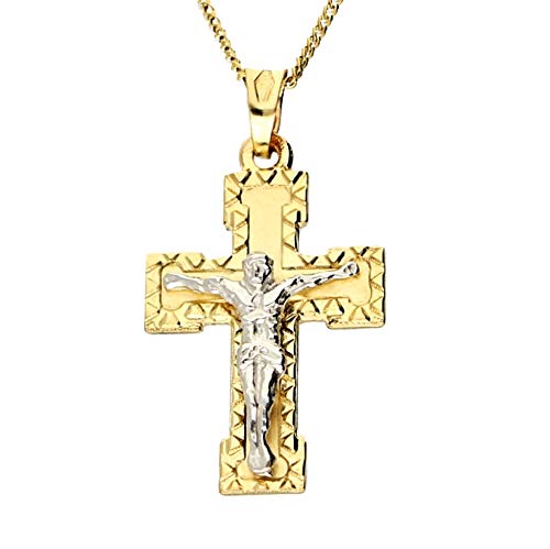 mk-silber EDLER 585 Gold ANHÄNGER KREUZ 2,8 * 1,5 mit KORPUS Gelb-Weißgold 14 Karat, ETUI von mk-silber