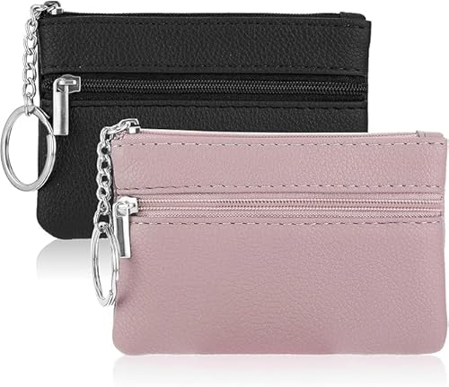 2 Stück Schlüsseltasche Leder Schlüsseletui Damen PU Lichi Zip Mini Monedero Autoschlüssel Hülle für Damen mit 2 Reißverschlussfächer von mkemka