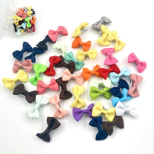 40 Stück Haarspangen Mädchen mit Schleife, Kleine Haarschleifen, Handwerk Haarschmuck für Mädchen Teenager Damen (Viele Farben, 3.5 * 2.3 cm) von mkemka
