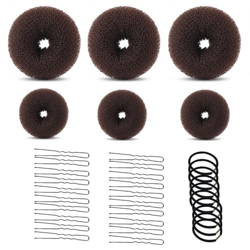 Dutt Maker Frisurenhilfe Set 6 Stück Duttkissen Haardonut mit 10 Elastischen Haarband 20 U-Form Haarspange Haarnadel Hair Bun Haarknoten Former für Frauen von mkemka