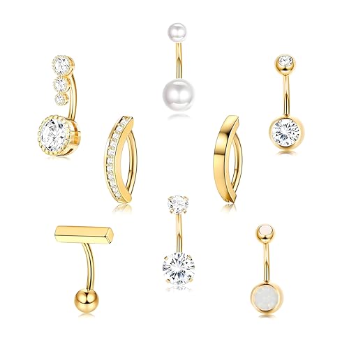 mkemka 8 Stück Bauchnabelpiercing Golden Ring, Perle Bauchpiercing Nabelpiercing für Frauen Piercing Bauchnabel Schmuck von mkemka