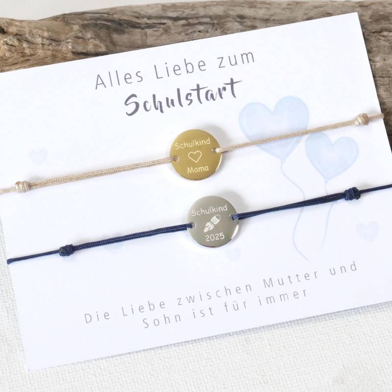 Armband Set Mutter Vater Sohn Tochter - Geschenk Einschulung Schultüte Personalisiertes Freundschaftsarmband Jungen -Karte Erster Schultag von mkkreativschmuck