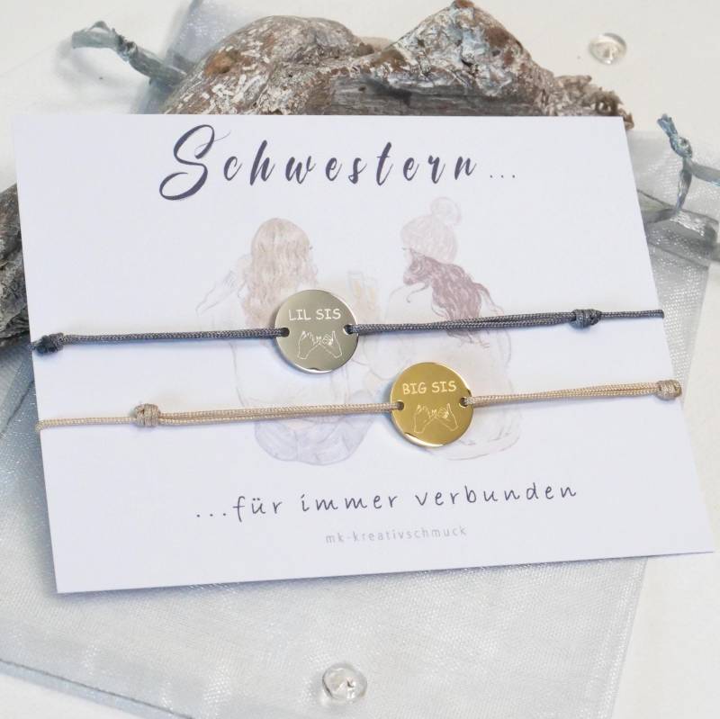 Armband-Set Personalisiert Schwestern Mit Schiebeknoten 13 Mm Plättchen in Edelstahl von mkkreativschmuck
