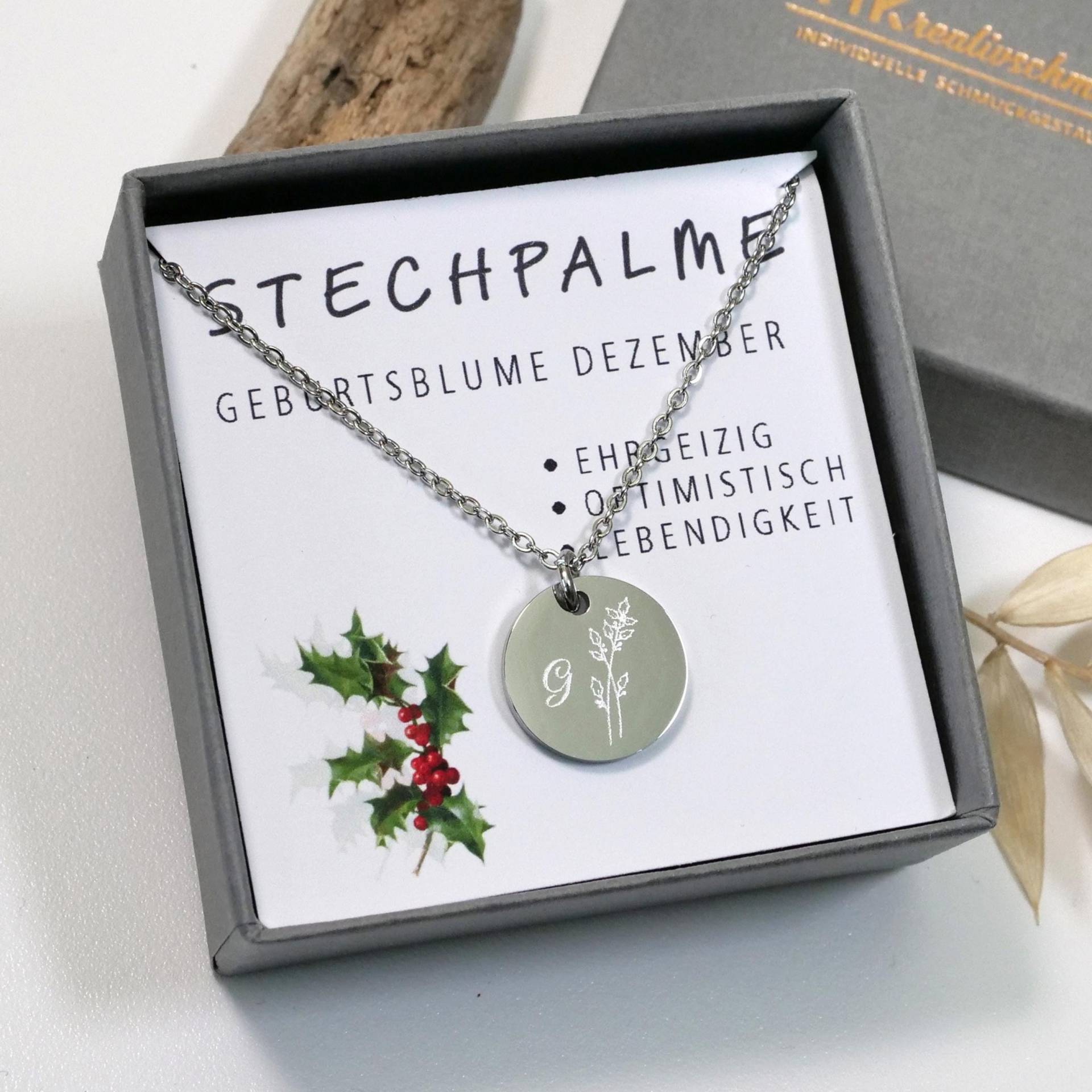 Edelstahlkette, Personalisierbar Mit Rundem Anhänger 15 Mm Geburtsblume, Sternbild, Sternzeichen, Initialen, Geburtsstein von mkkreativschmuck