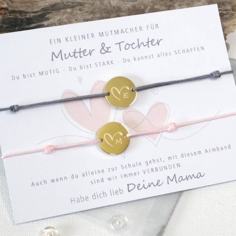 Einschulung Armband Set Mutter Tochter - Geschenk Schultüte Personalisiertes Freundschaftsarmband Mädchen Karte Erster Schultag von mkkreativschmuck