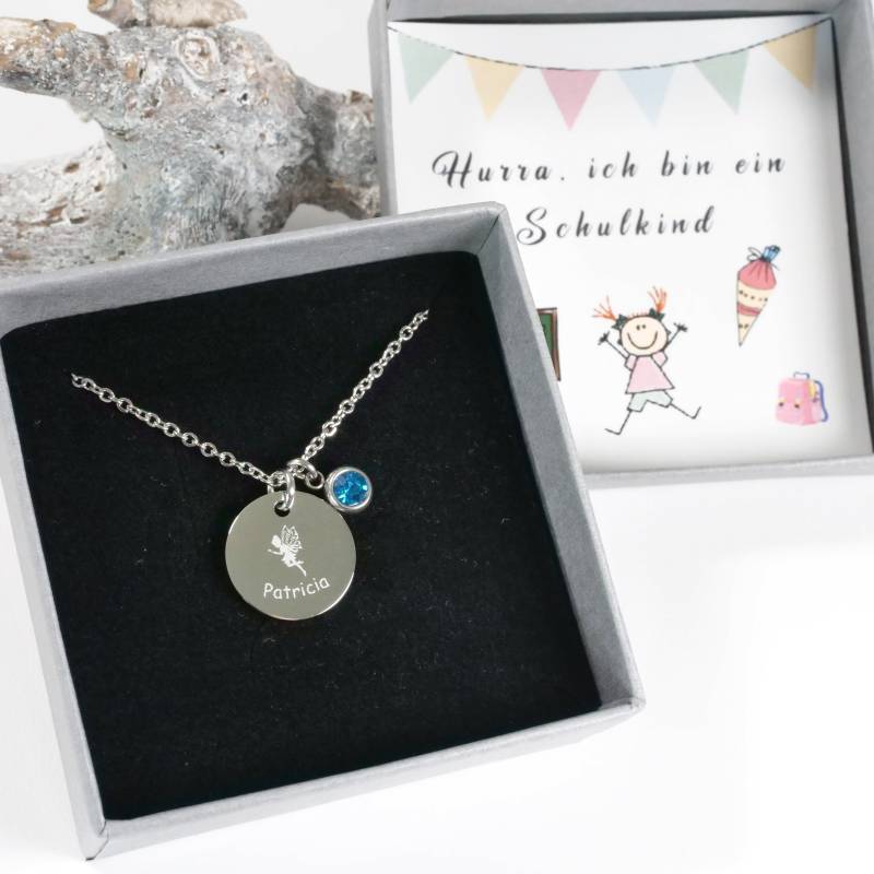 Schulkind Halskette - Geschenk Einschulung Glücksbringer Mutmacher Schulkette Mit Geburtsstein Personalisiertes Schmuck Kinder von mkkreativschmuck