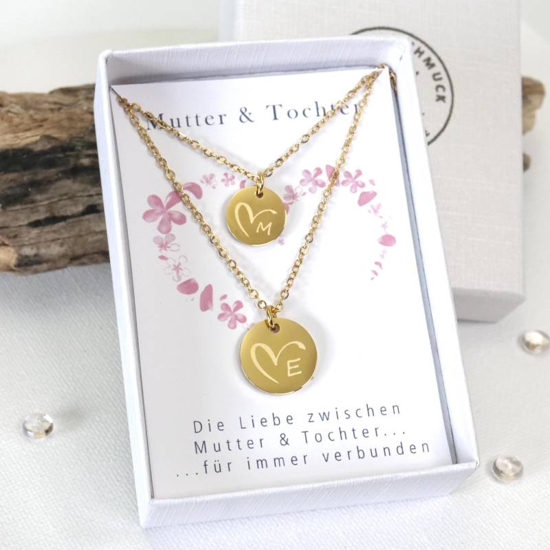 Mutter Kind Kettenset Mit Symbol Personalisierte Edelstahlketten Rundem Plättchen in Silber Oder Gold von mkkreativschmuck