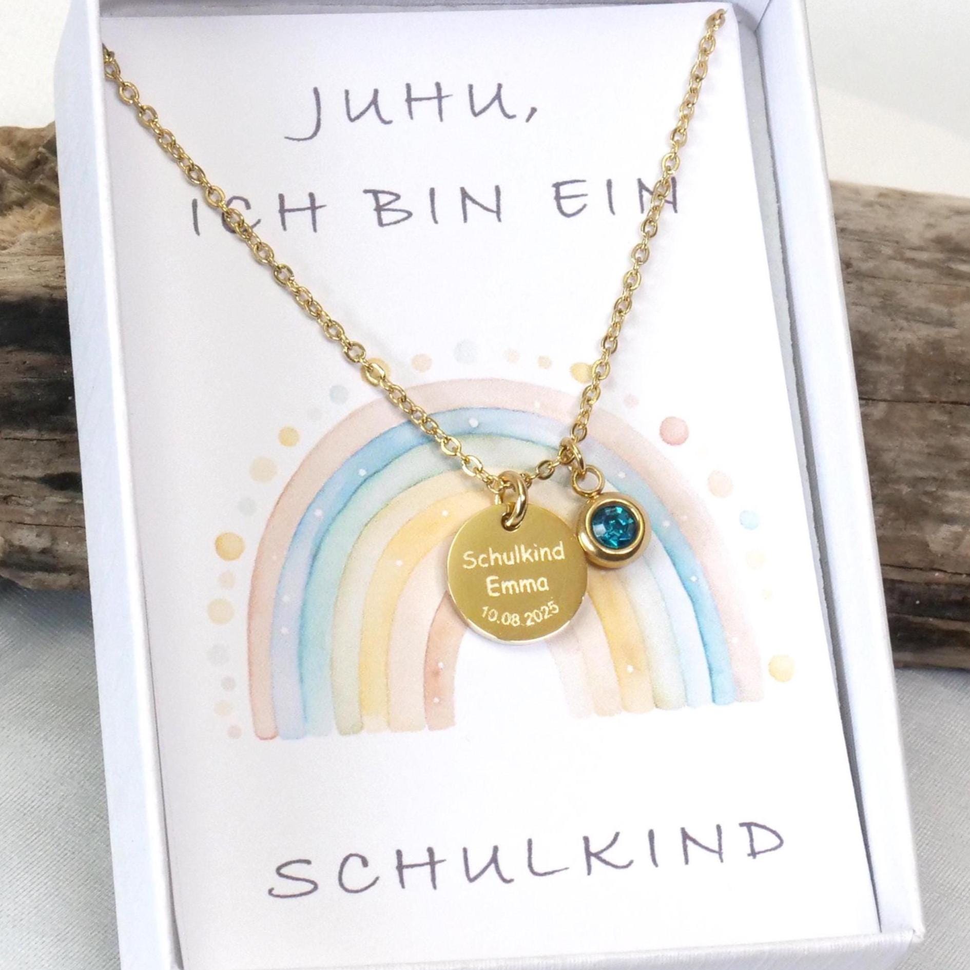 Schulkind Kette Schulanfang - Geschenk Kinder Schulkette Einschulungsgeschenk Personalisierte Mit Geburtsstein Edelstahl von mkkreativschmuck