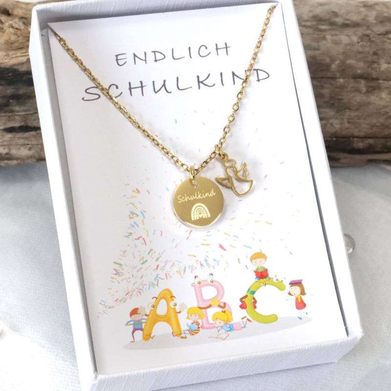 Schutzengel Schulkette Zum Schulanfang - Einschulungsgeschenk Engel Personalisierte Kette Für Kinder Glücksbringer Schulkind von mkkreativschmuck