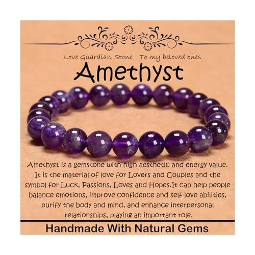 10 mm natürliches Heilstein-Armband, Yoga, Stretch, elastisches Armband, Stressabbau, Kristallschmuck für Damen und Herren (10 mm Amethyst) von mkslksbhnxl