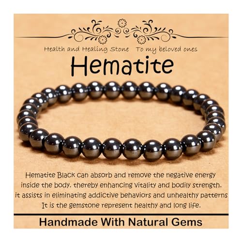 10 mm natürliches Heilstein-Armband, Yoga, Stretch, elastisches Armband, Stressabbau, Kristallschmuck für Männer und Frauen (10 mm Häma) von mkslksbhnxl