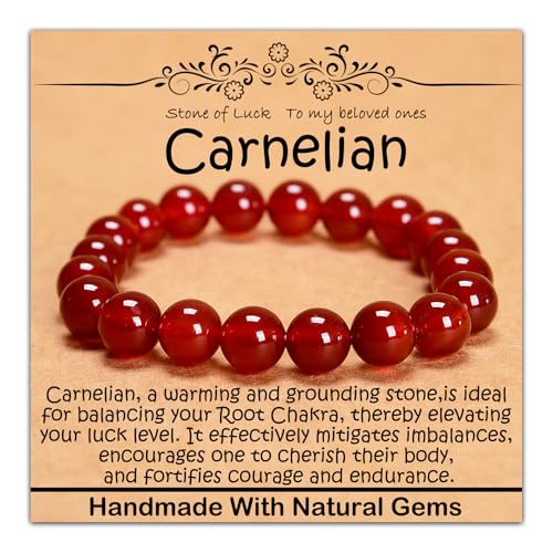 10 mm natürliches Heilstein-Armband, Yoga, Stretch, elastisches Armband, Stressabbau, Kristallschmuck für Männer und Frauen (10 mm Karneol) von mkslksbhnxl