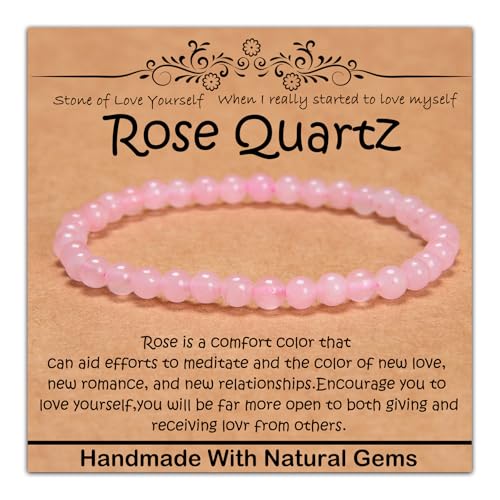 4 mm natürliches Heilstein-Armband, Yoga, Stretch, elastisches Armband, Stressabbau, Kristallschmuck für Damen und Herren (4 mm, Rosenquarz) von mkslksbhnxl