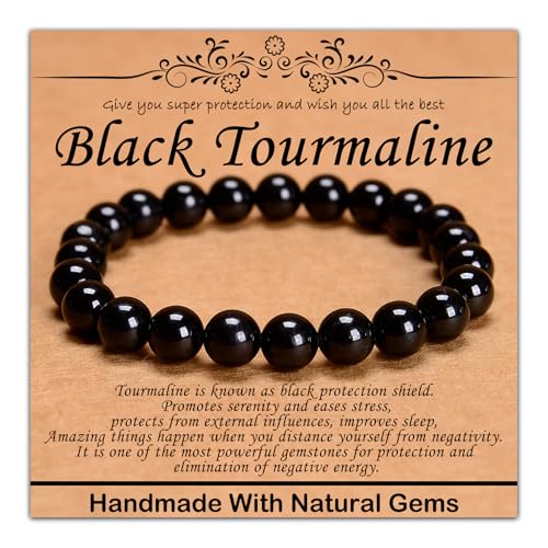 4 mm natürliches Heilstein-Armband, Yoga, Stretch, elastisches Armband, Stressabbau, Kristallschmuck für Damen und Herren (4 mm schwarzer Turmalin) von mkslksbhnxl