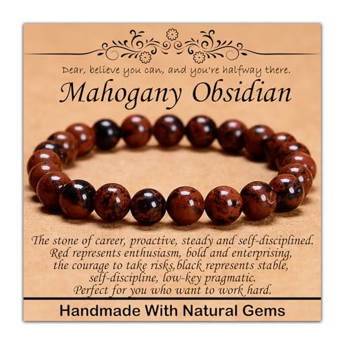 4 mm natürliches Heilstein-Armband, Yoga, Stretch, elastisches Armband, Stressabbau, Kristallschmuck für Männer und Frauen (4 mm, Mahagoni-Obsidian) von mkslksbhnxl