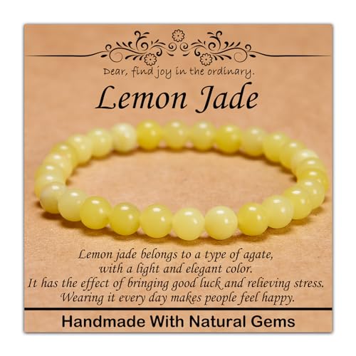 4 mm natürliches Heilstein-Armband, Yoga, Stretch, elastisches Armband, Stressabbau, Kristallschmuck für Männer und Frauen (4 mm, Zitronenjade) von mkslksbhnxl