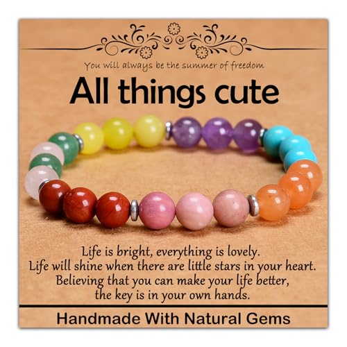 4 mm natürliches Heilstein-Armband, Yoga, Stretch, elastisches Armband, Stressabbau, Kristallschmuck für Männer und Frauen (4 mm, alle Dinge niedlich) von mkslksbhnxl