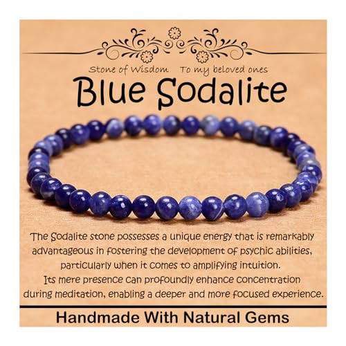4 mm natürliches Heilstein-Armband, Yoga, Stretch, elastisches Armband, Stressabbau, Kristallschmuck für Männer und Frauen (4 mm, blauer Sodalith) von mkslksbhnxl