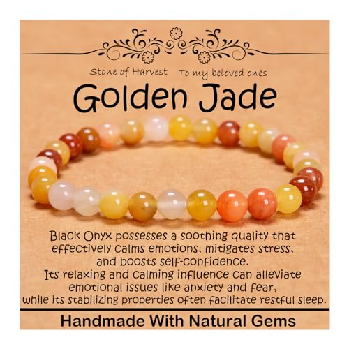 4 mm natürliches Heilstein-Armband, Yoga, Stretch, elastisches Armband, Stressabbau, Kristallschmuck für Männer und Frauen (4 mm, goldene Jade) von mkslksbhnxl