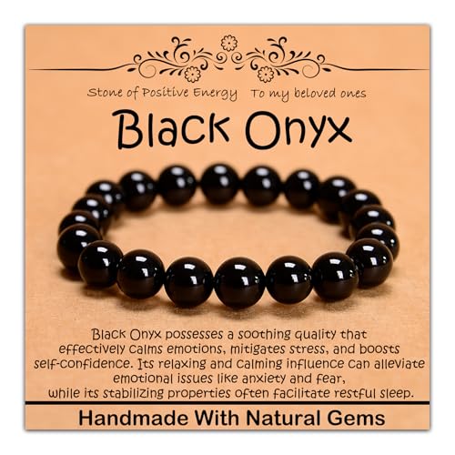4 mm natürliches Heilstein-Armband, Yoga, Stretch, elastisches Armband, Stressabbau, Kristallschmuck für Männer und Frauen (4 mm, schwarzer Onyx) von mkslksbhnxl
