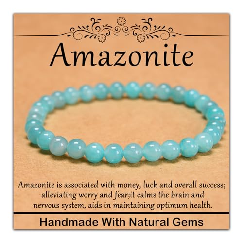 4 mm natürliches Heilstein-Armband, Yoga, Stretch, elastisches Armband, Stressabbau, Kristallschmuck für Männer und Frauen (4 mm Amazonit der Güteklasse A) von mkslksbhnxl