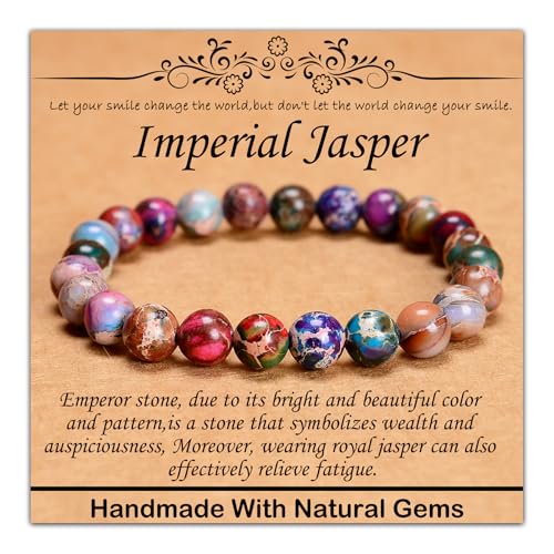 4 mm natürliches Heilstein-Armband, Yoga, Stretch, elastisches Armband, Stressabbau, Kristallschmuck für Männer und Frauen (4 mm kaiserlicher Jaspis) von mkslksbhnxl