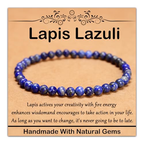 6 mm natürliches Heilstein-Armband, Yoga, Stretch, elastisches Armband, Stressabbau, Kristallschmuck für Damen und Herren (6 mm Lapislazuli) von mkslksbhnxl