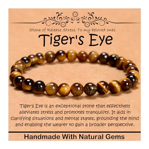 6 mm natürliches Heilstein-Armband, Yoga, Stretch, elastisches Armband, Stressabbau, Kristallschmuck für Männer und Frauen (6 mm, gelbes Tigerauge) von mkslksbhnxl