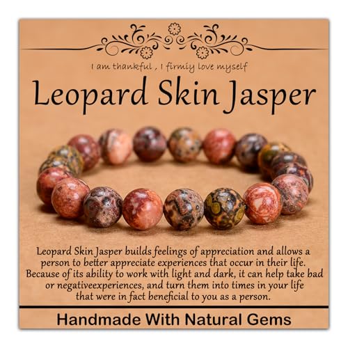 6 mm natürliches Heilstein-Armband, Yoga, Stretch, elastisches Armband, Stressabbau, Kristallschmuck für Männer und Frauen (6 mm Leopardenhaut-Jaspis) von mkslksbhnxl