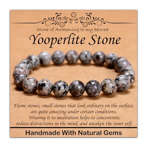 8 mm natürliches Heilstein-Armband, Yoga, Stretch, elastisches Armband, Stressabbau, Kristallschmuck für Männer und Frauen (8 mm, Yooperlit-Stein) von mkslksbhnxl