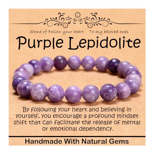 8 mm natürliches Heilstein-Armband, Yoga, Stretch, elastisches Armband, Stressabbau, Kristallschmuck für Männer und Frauen (8 mm, lila Lepidolith) von mkslksbhnxl