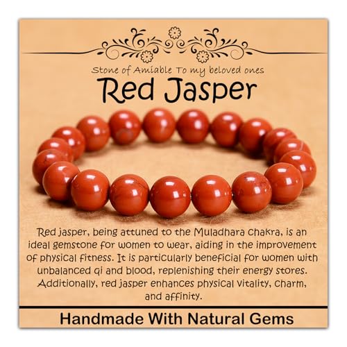 8 mm natürliches Heilstein-Armband, Yoga, Stretch, elastisches Armband, Stressabbau, Kristallschmuck für Männer und Frauen (8 mm, roter Jaspis) von mkslksbhnxl