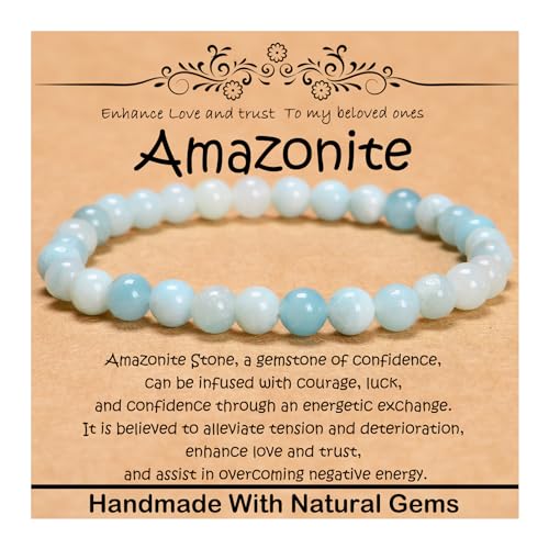 Armband mit natürlichem Heilstein, 6 mm, Yoga, Stretch, elastisches Armband, Stressabbau, Kristallschmuck für Damen und Herren (6 mm, Amazonit) von mkslksbhnxl